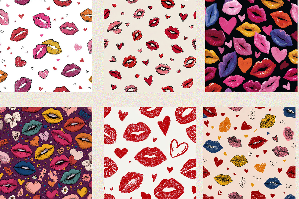 Kisses Lips and Hearts Pattern, a Pattern Graphic by SVGArt (Photo 2 of 8)