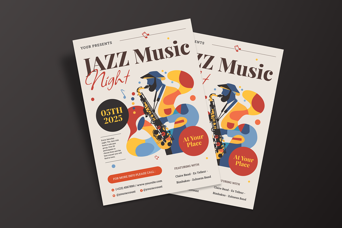 Jazz Music Night Flyer, a Flyer Template by MMPixelCraft (Photo 5 of 5)