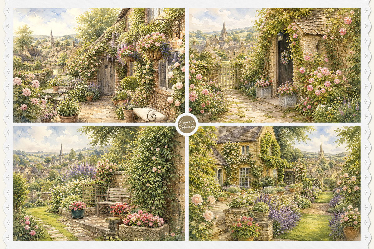 English Cottage Garden in Watercolor, a Decorative Illustration by Euonia Meraki (Photo 3 of 20)