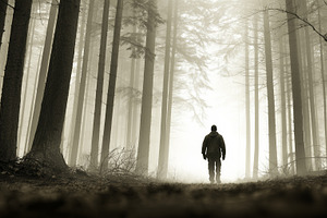 Silhouette of a lone man walking, a Nature Photo by MistyDay