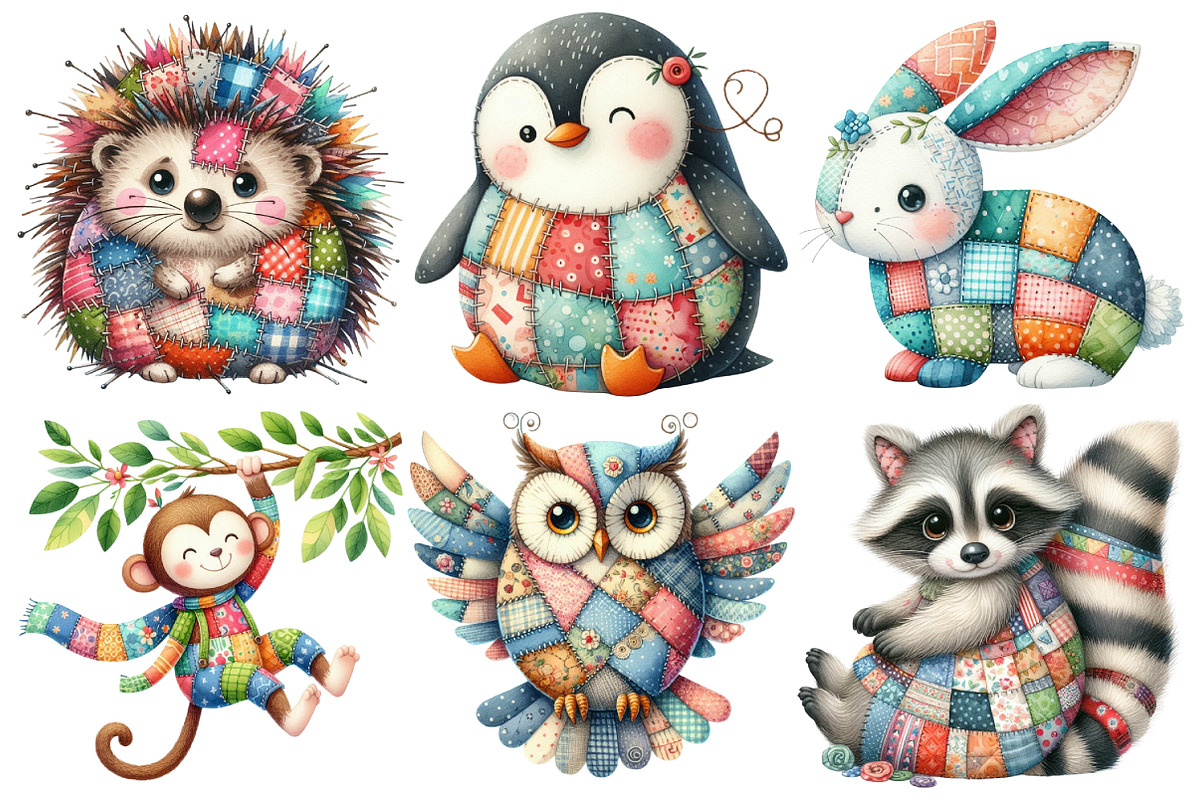 Cute Patchwork Animal Clipart, an Illustration by Pixels.Craft (Photo 2 of 7)