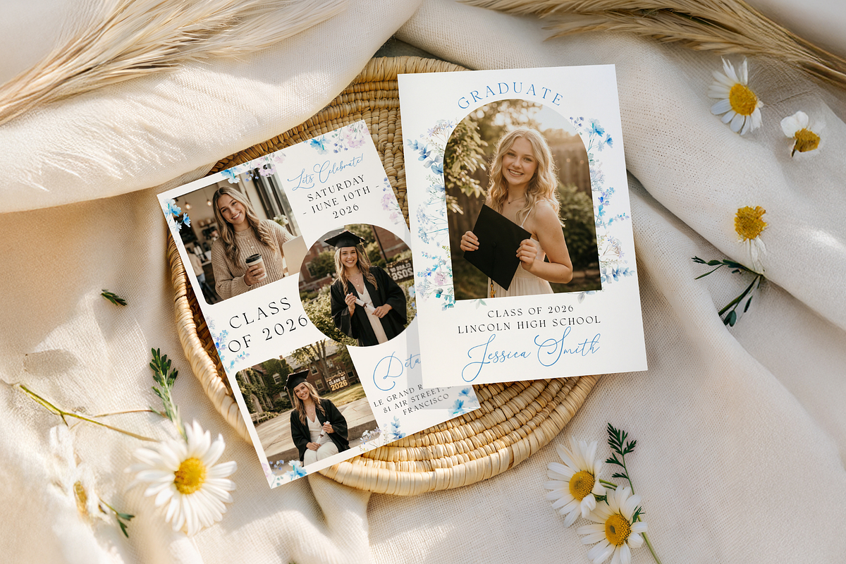 Graduation 2026: Blue Wildflowers, an Invitation Template by MockupWizard (Photo 2 of 3)