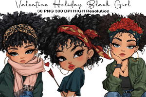 Valentine Holiday Black Girl Clipart, an Illustration by Black Bird Studio