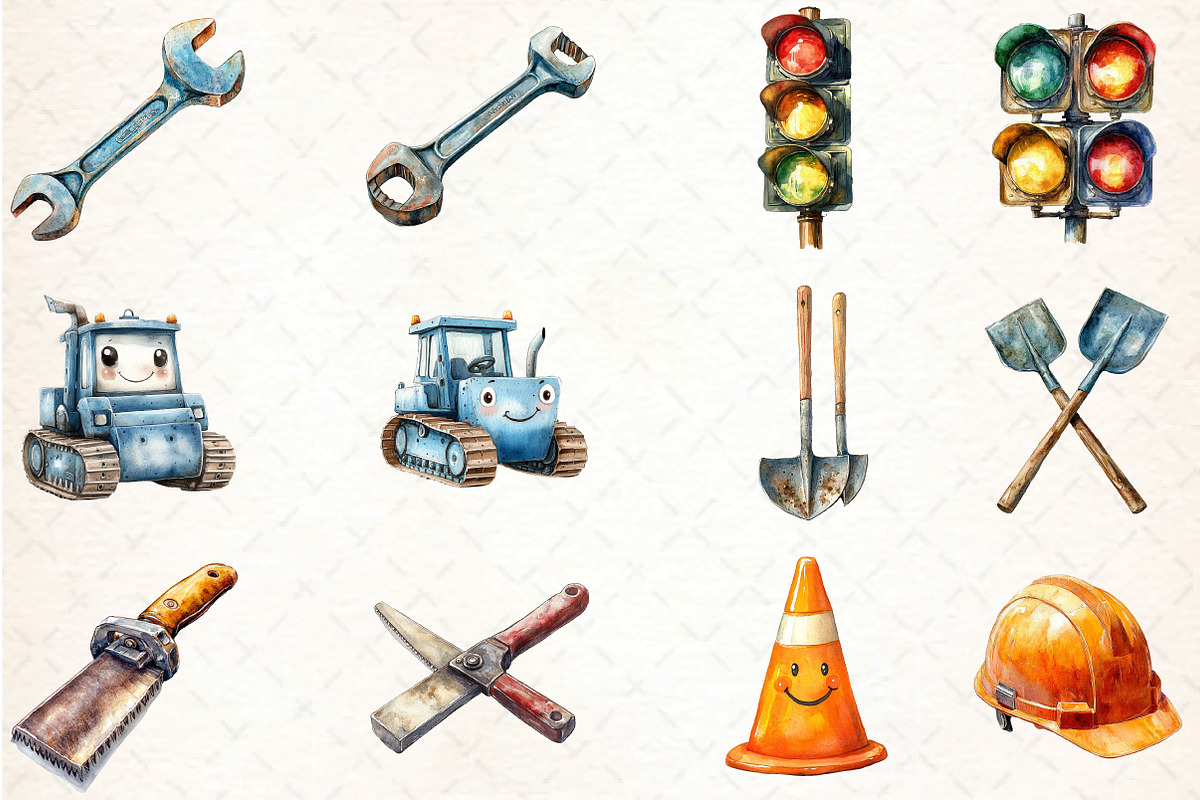 Cute Construction Watercolor Clipart, an Illustration by DreamCafeArt (Photo 4 of 5)