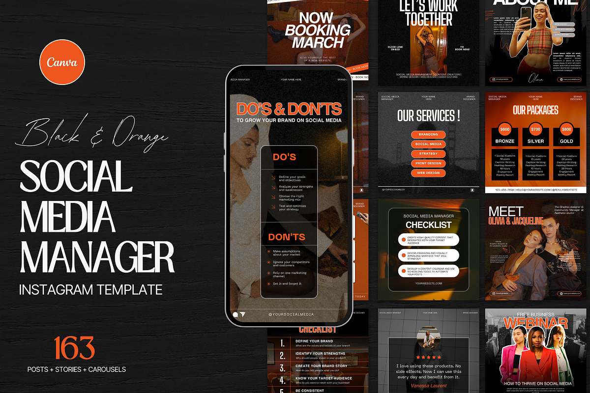 Black & Orange Social Media Template, a Social Media Template by My Template Studio (Photo 1 of 19)