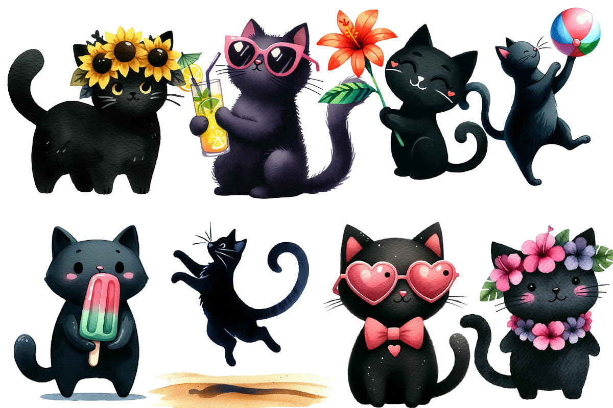 Cat Silhouette Summer Clipart, an Illustration by Designworld (Photo 3 of 6)
