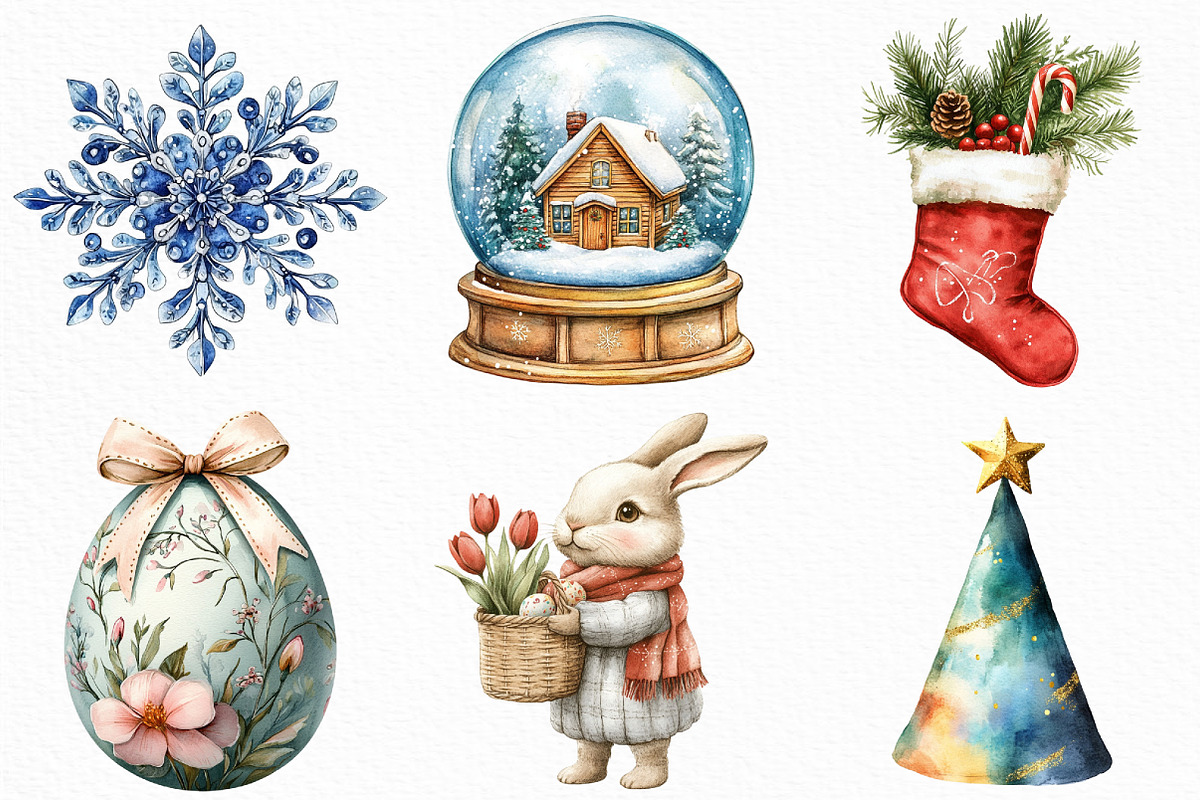 Watercolor Holiday Clipart Bundle, an Illustration by Craft Nest (Photo 3 of 6)