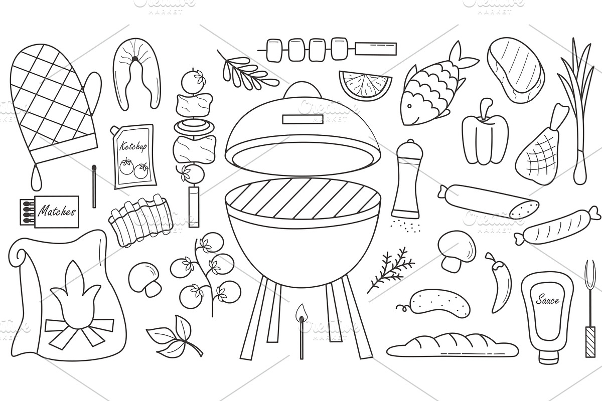 Set of Sunday summer picnic doodle, a Food Illustration by Tati_Kli