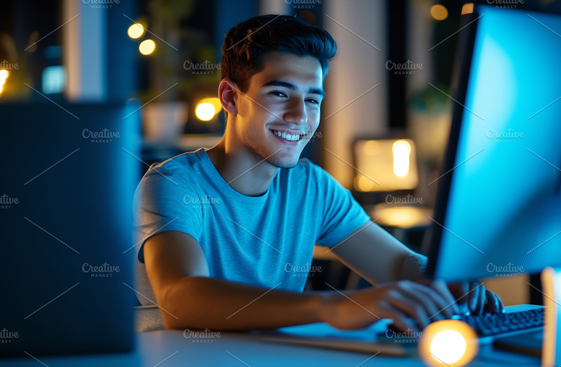 Guy on computer at night, a Photo by Beautiful things