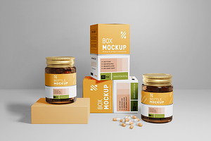 Pills Jar and Box Mockup, a Packaging Mockup by Artlogs x Modaldesain