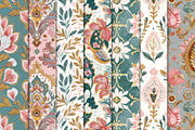 Pink & Teal Indian Floral Patterns, a Pattern Graphic by Maishop (Thumbnail 2 of 3)