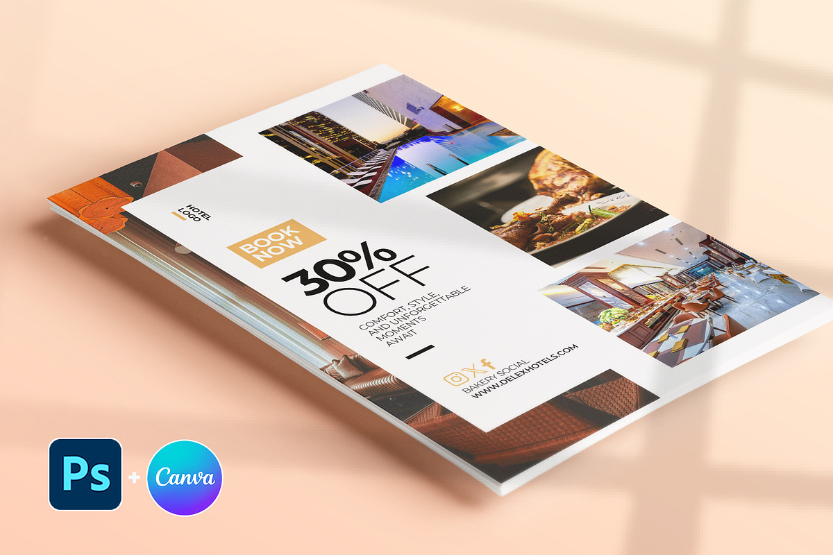 Hotel Discount A4 Flyer Canva & PSD, a Flyer Template by Vintage Impressions (Photo 4 of 6)