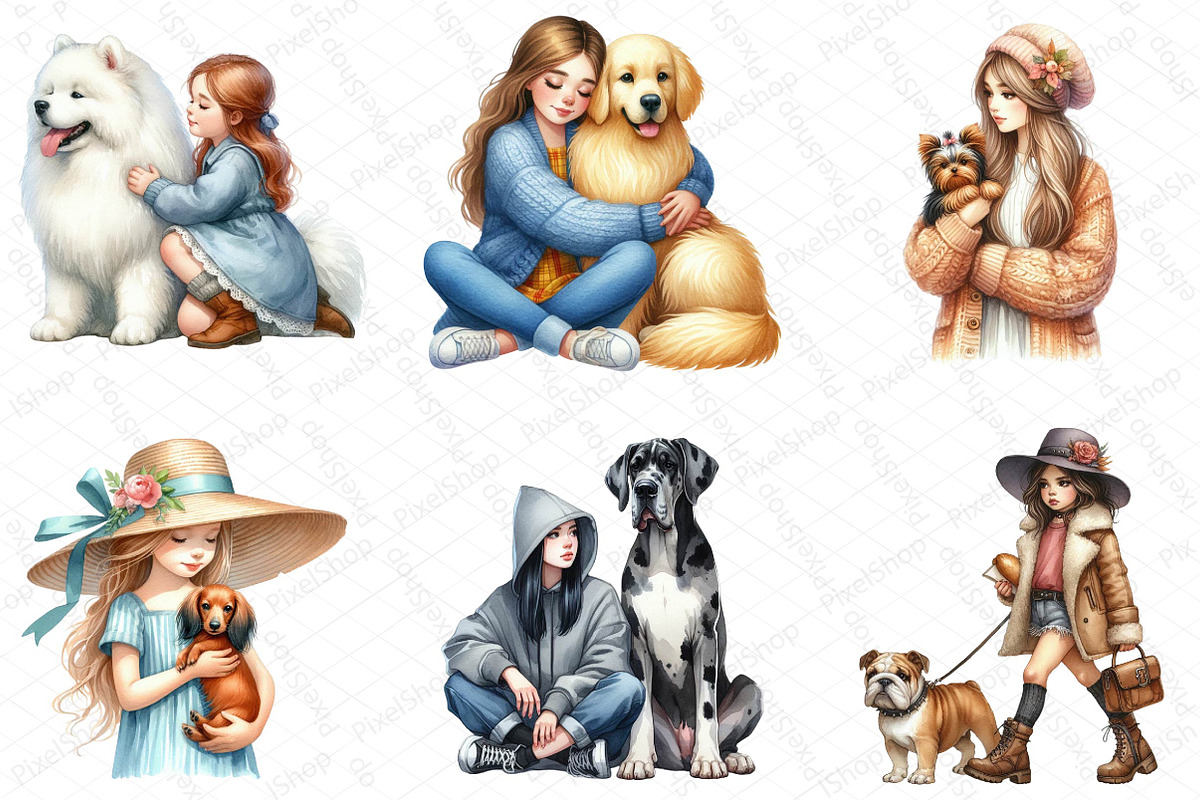 Girl & Best Friends Dogs PNG, an Illustration by DreamPrint404 (Photo 5 of 6)