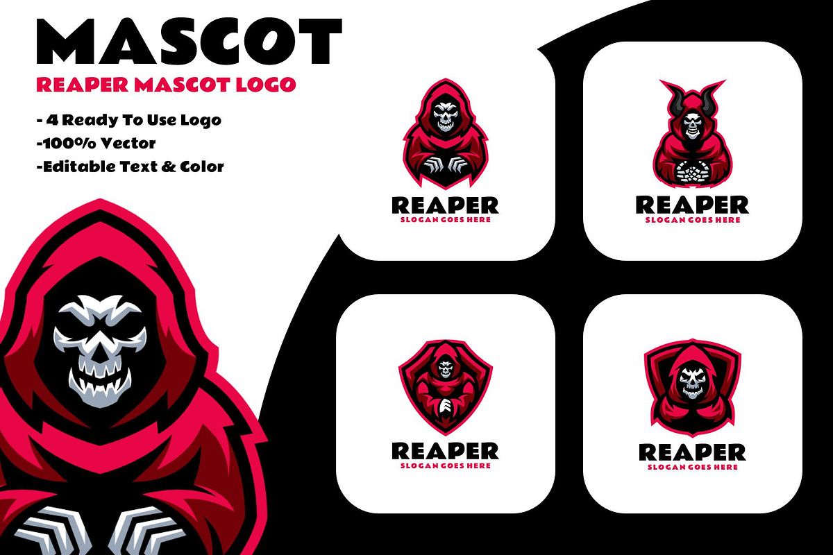 Reaper Mascot Logo Design Set, a Branding & Logo Template by Artnivora.Std