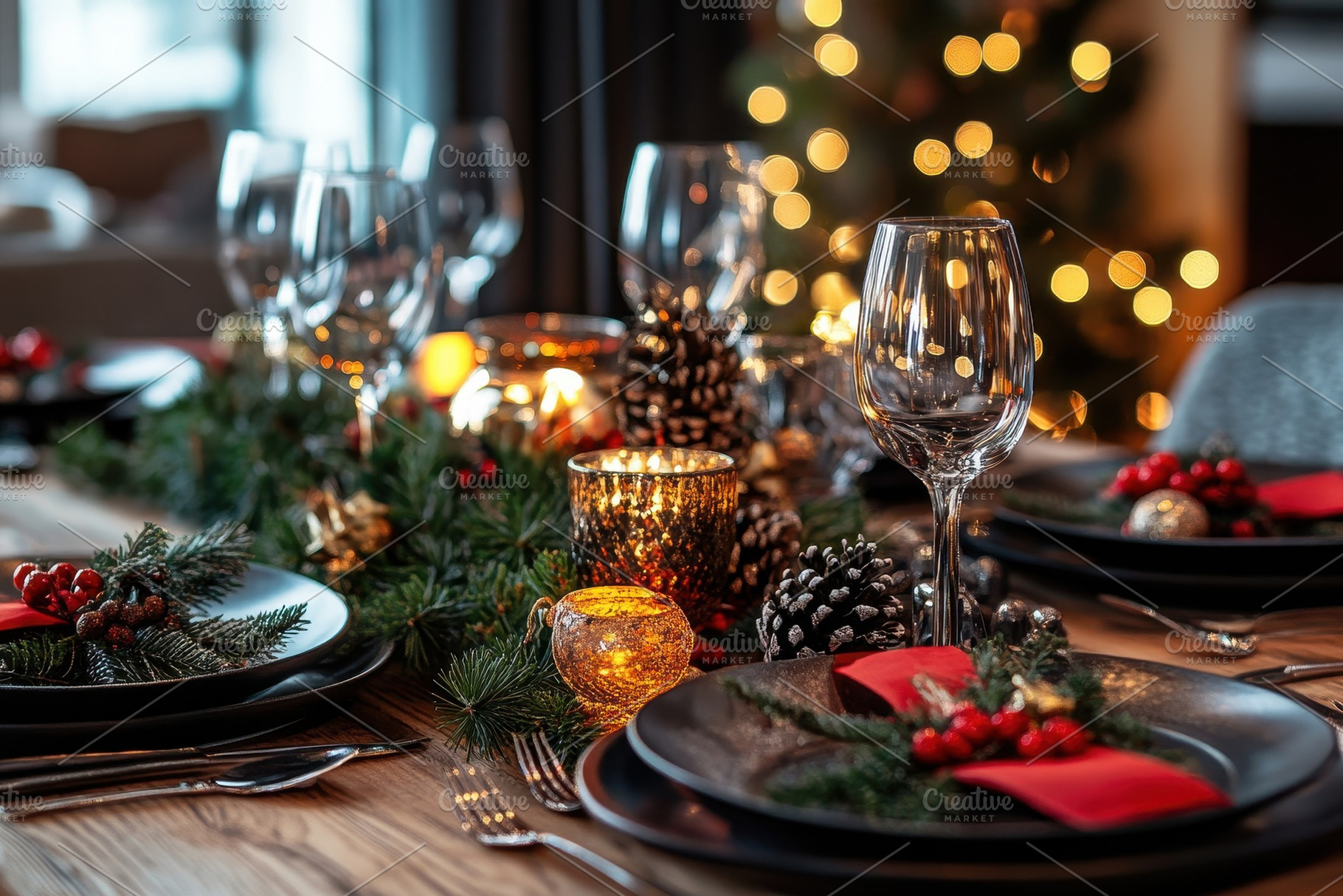 A luxurious family Christmas dinner, a Photo by Pavel_design
