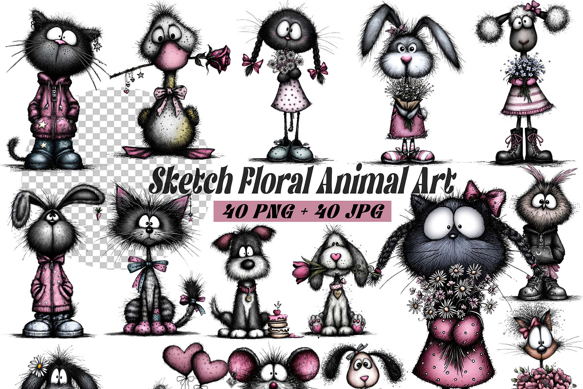 whimsical floral animal clipart PNG, an Illustration by one-touch (Photo 1 of 18)