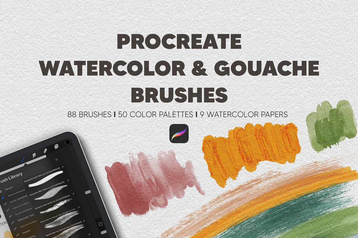 Procreate Watercolor&Gouache Brushes, a Brush Add-On by Mockup Art Atelier (Photo 1 of 10)