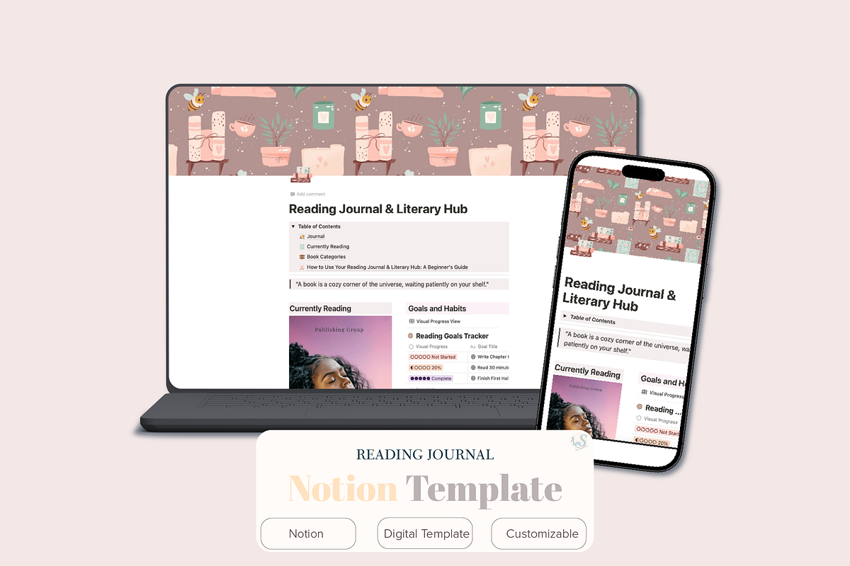 Reading Journal Literary Notion Hub, an App Template by Little Creative Scribbles (Photo 1 of 8)