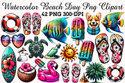 Watercolor Beach Day PNG Clipart Set, an Illustration by RobertsArt (Thumbnail 1 of 5)