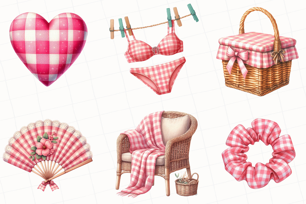 Bohemian Pink Gingham Summer Clipart, an Illustration by OK Design (Photo 5 of 5)