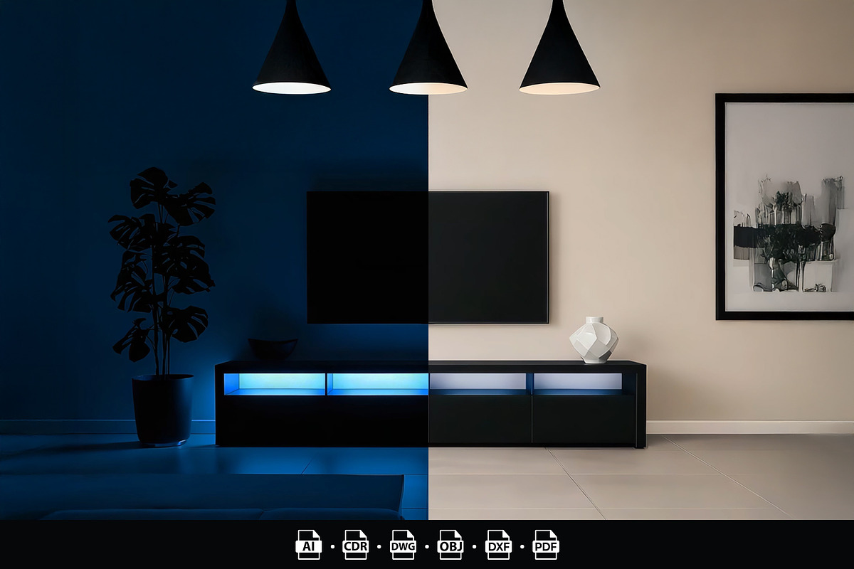 Modern LED Laser-Cut TV Shelf Bundle, a Furniture 3D Model by DoubleVision (Photo 1 of 4)