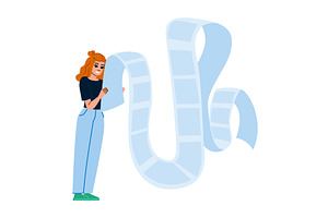 Young woman holding long photo booth, a Person Illustration by pikepicture