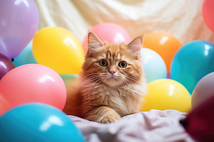 Cute ginger cat lying on colorful ba, a Photo by Iftikhar Alam