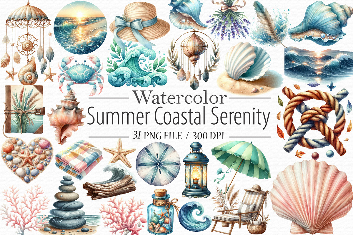 Summer Coastal Serenity Clipart, an Illustration by Libby Wishes (Photo 1 of 7)