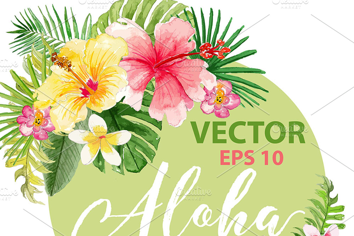 Vector watercolor tropical design, an Illustration by Babysbreath/Dandelionery