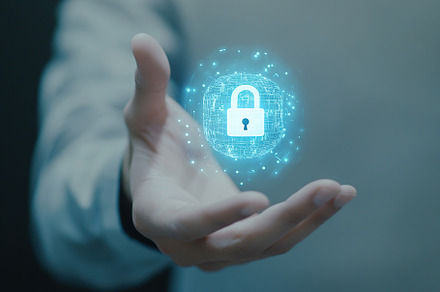 Businessman hand showing digital padlock icon symbol, a Technology Photo by AlyaAnd