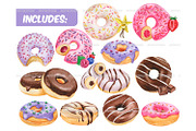 Watercolor donuts clipart, a Food Illustration by ArtfulStudio (Thumbnail 2 of 9)