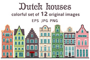 Set of 12 Amsterdam old houses, a Decorative Illustration by Primula`s shop (Thumbnail 1 of 2)