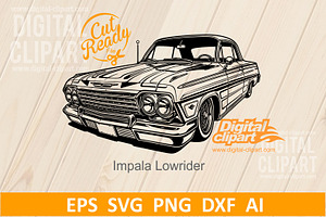 Impala Lowrider Classic Car SVG, an Object Graphic by Digital-Clipart