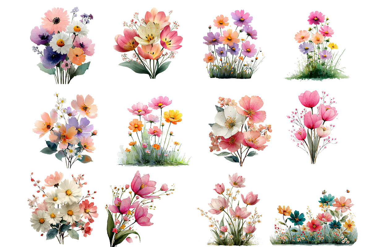 Whimsical Flowers Spring Clipart, an Illustration by DreamArtGraphic (Photo 2 of 4)