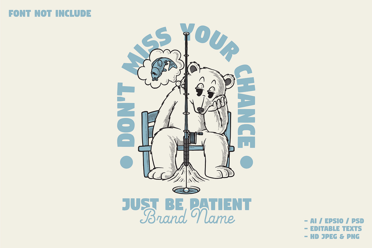 retro fishing polar bear, a Branding & Logo Template by Judsart