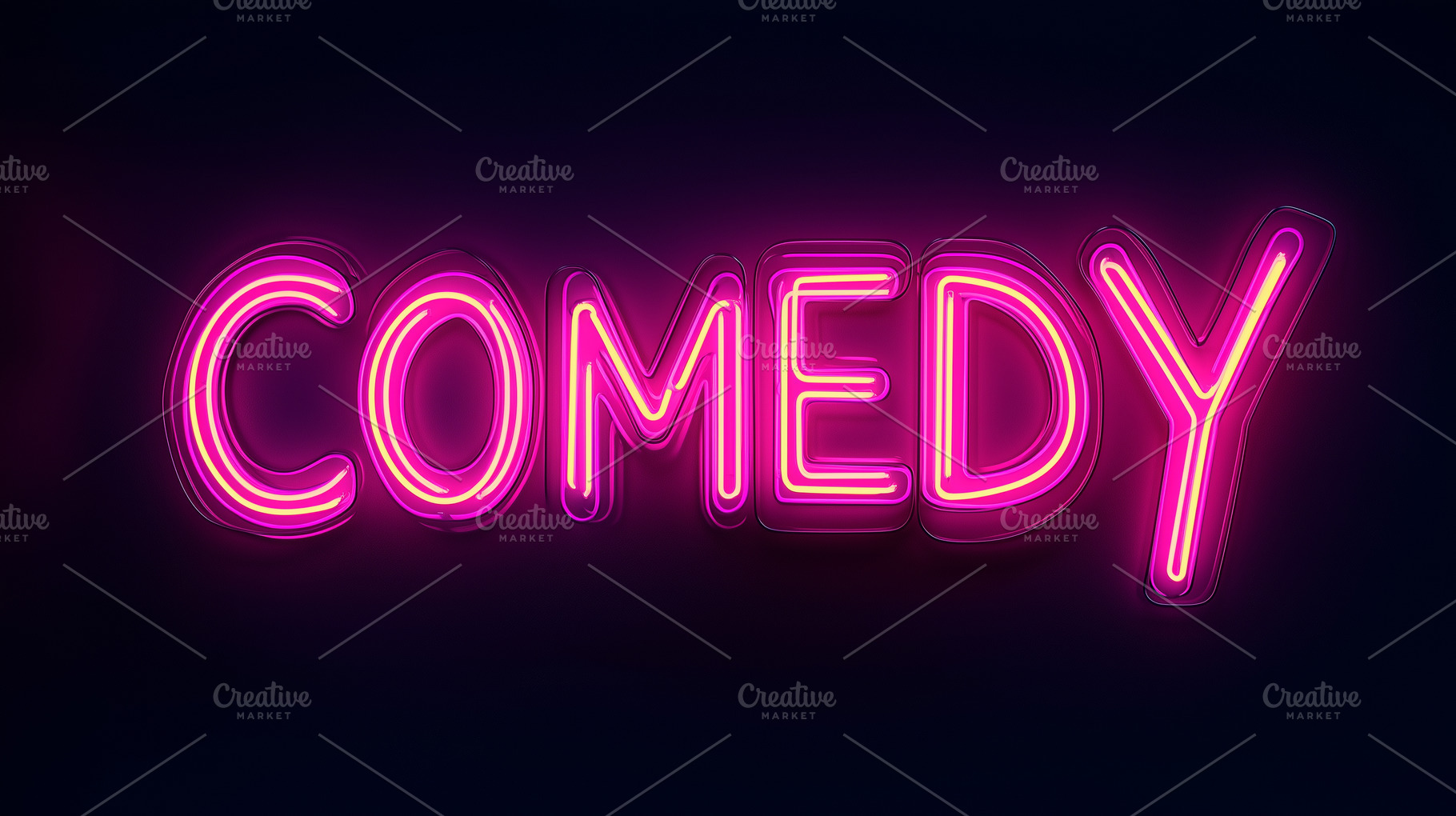 Vibrant neon sign with COMEDY word, a Background Photo by MistyDay