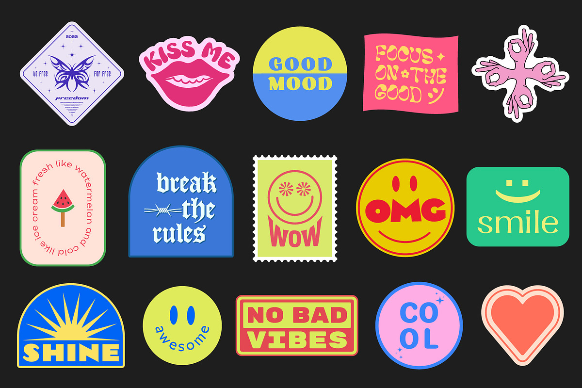 COOL Y2K STICKERS VECTOR SET, a Decorative Illustration by craftlove (Photo 3 of 12)