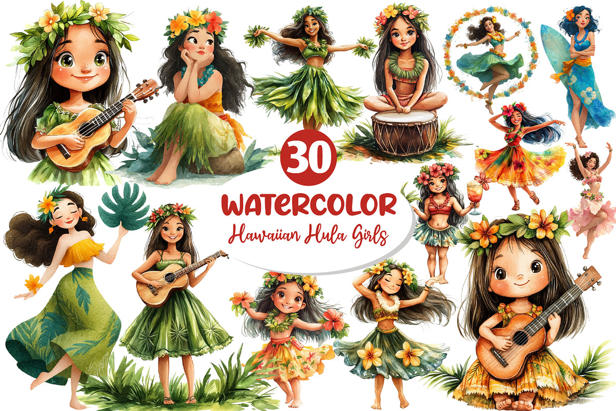 Hawaiian Hula Girls Clipart PNG, an Illustration by Dream Creation (Photo 1 of 3)