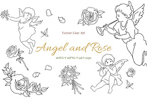 Angel and Rose Line Art Clipart Set, an Illustration by Gallery House