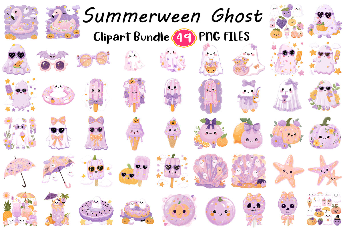 Summerween Ghost Clipart Bundle, an Illustration by Digital Artistic99 (Photo 1 of 11)