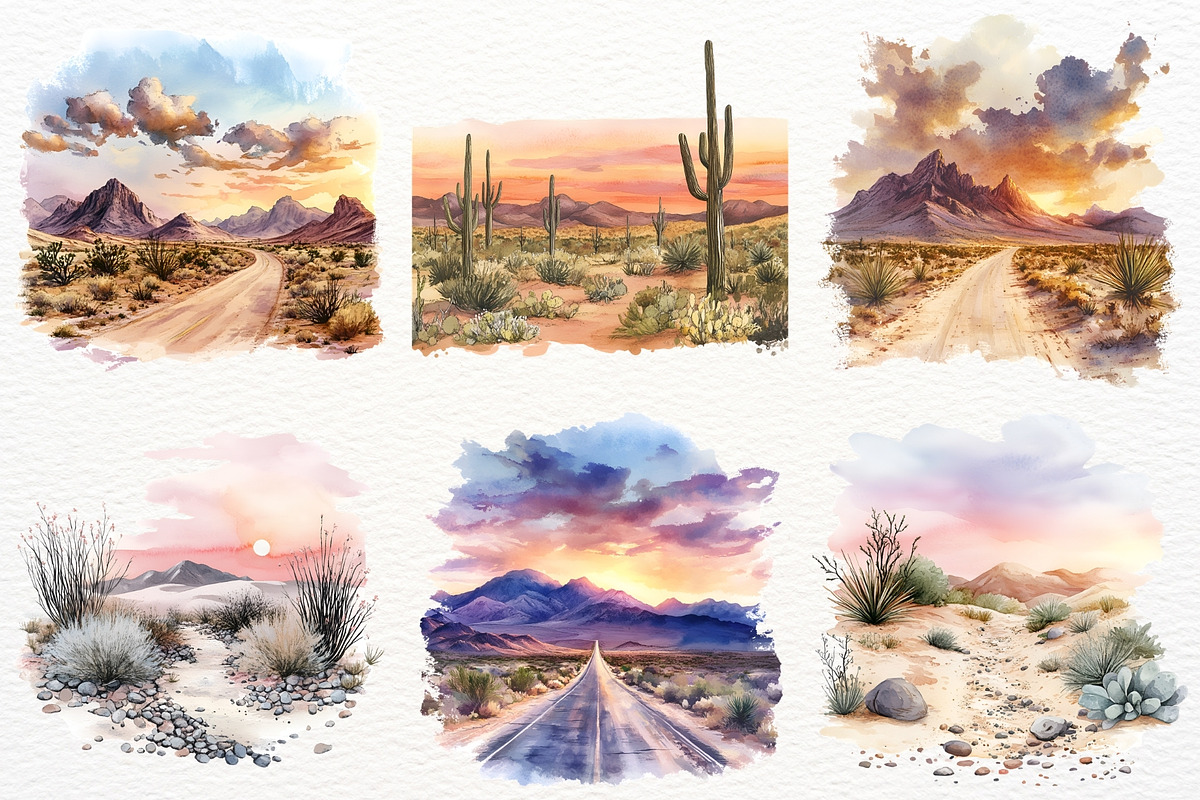 Western Landscape Clipart Cactus PNG, a Decorative Illustration by SugarCloudStudioArt (Photo 6 of 8)
