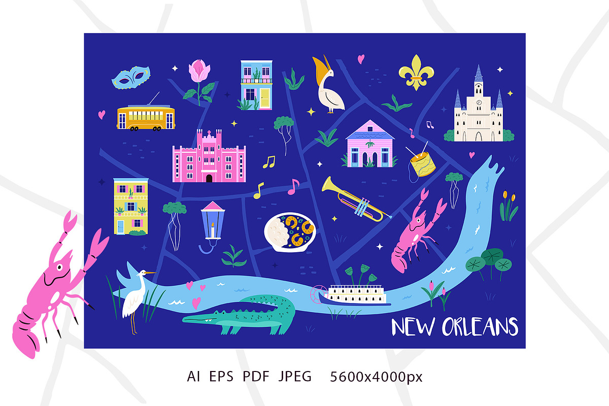 New Orleans Illustrated Map & Poster, an Illustration by danceyourlife (Photo 2 of 6)