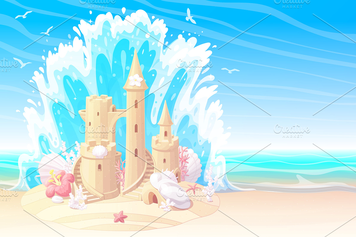 vector sandcastle on beach, a Decorative Illustration by WINDmade