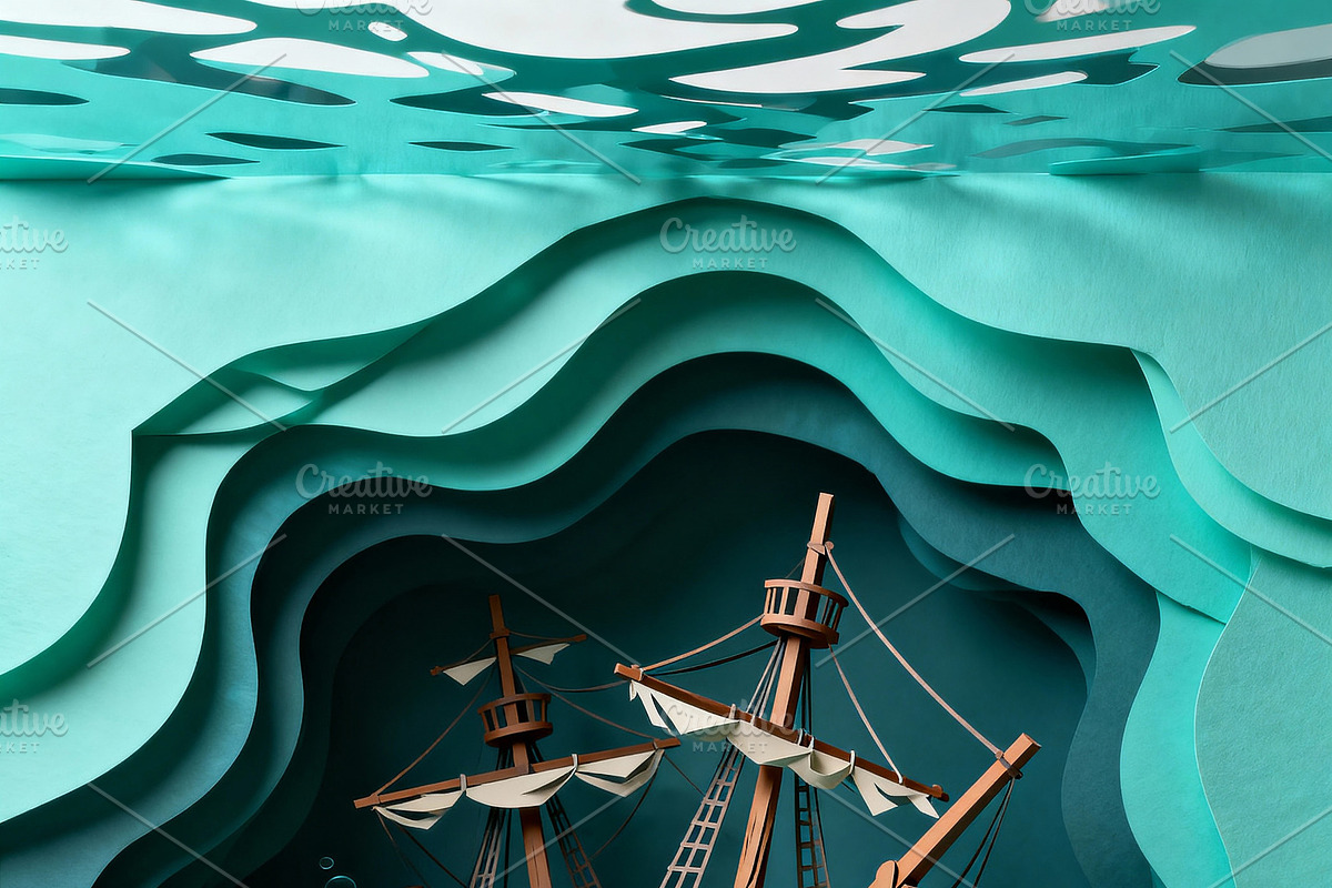 PaperCut Ocean Adventure Pirate Ship, a Decorative Illustration by Virgo Studio