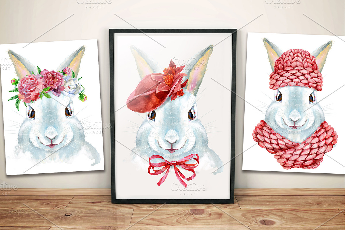 Watercolor white rabbit, an Animal Illustration by Watercolor fantasy (Photo 4 of 5)