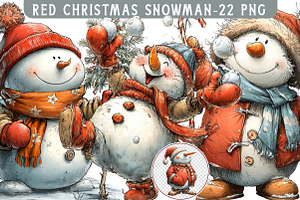 Red Christmas Snowman Clipart, an Illustration by Libby Wishes