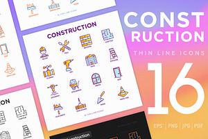 Construction | 16 Thin Line Icons, an Outline Icon by Alex Blogoodf