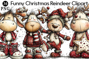 Funny Christmas Reindeer Clipart, an Illustration by Daily.Designs