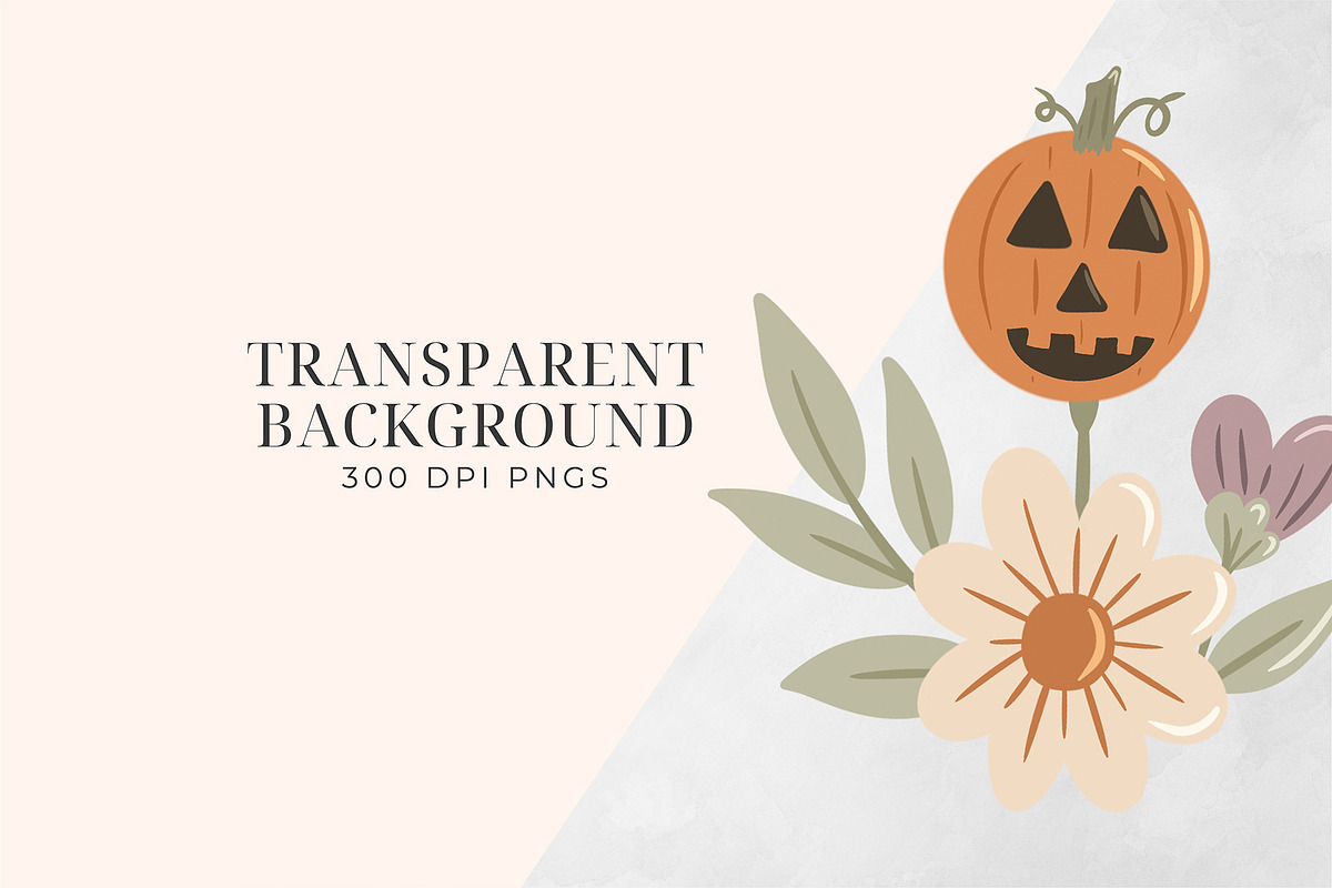 Pastel Halloween Floral Clipart, an Object Graphic by Printable Pretty Studio (Photo 3 of 4)