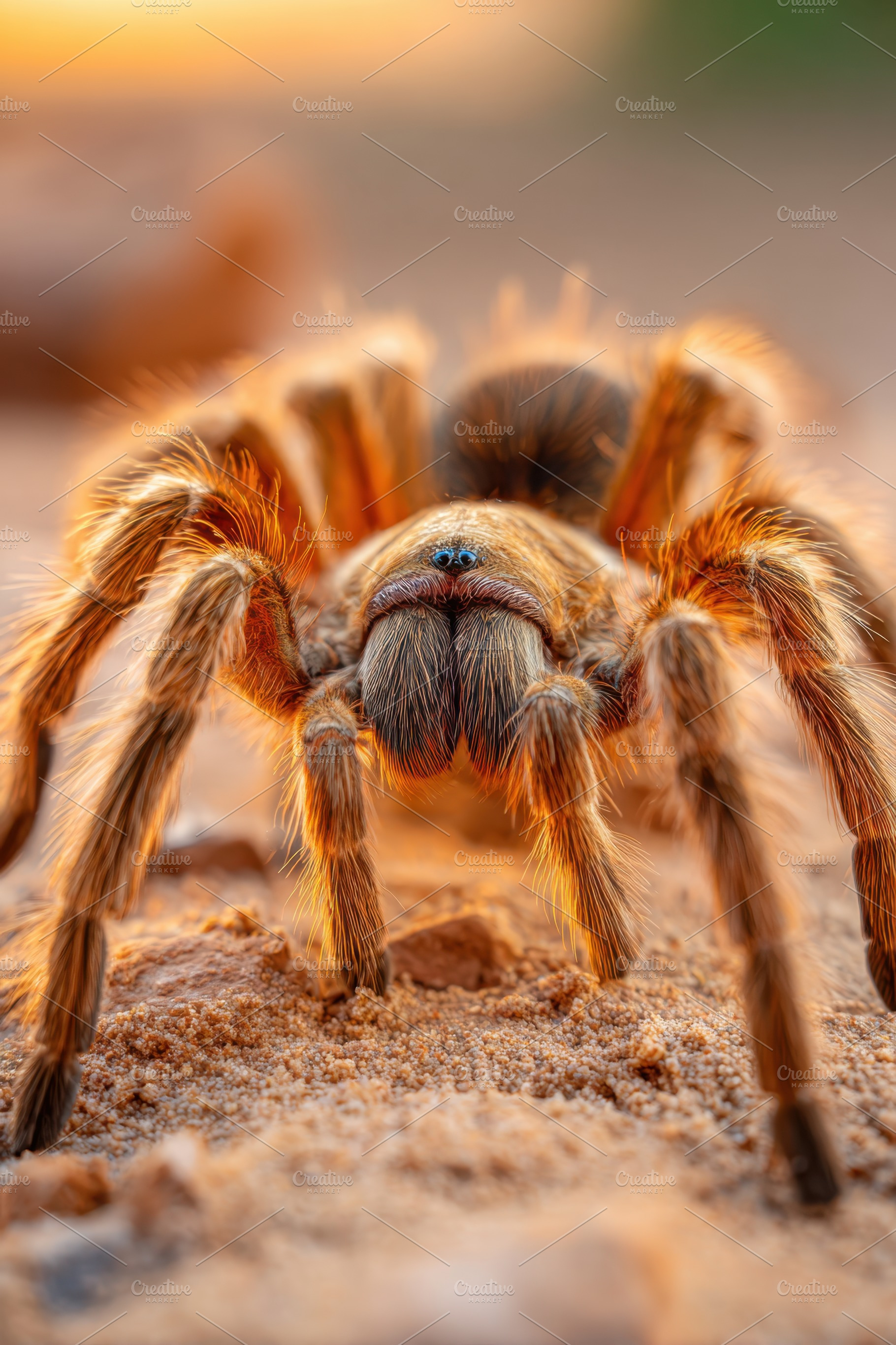Closeup dangerous tarantula on sandy surface, an Animal Photo by AlyaAnd